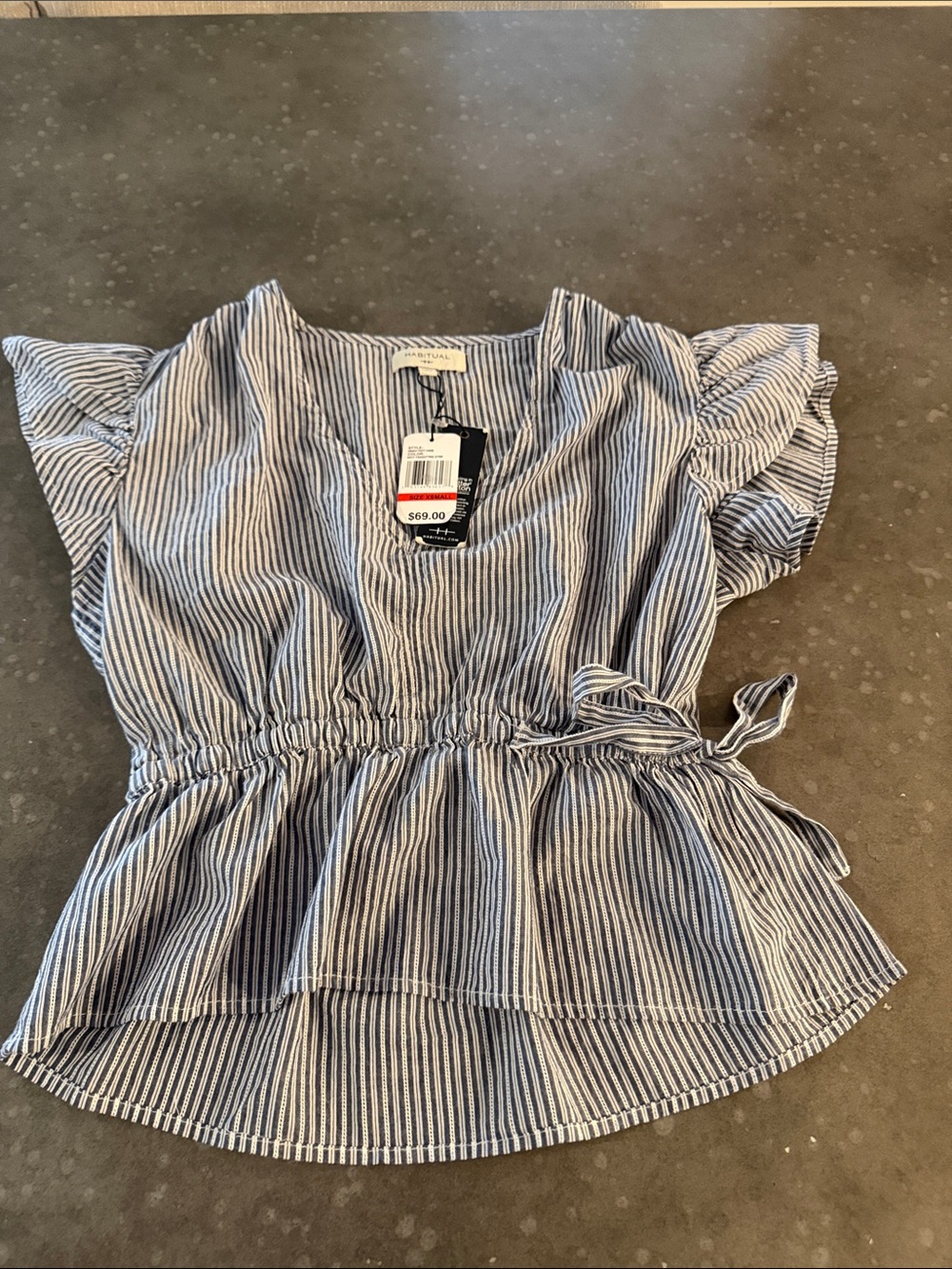 Habitual Blue & White Striped Peplum Tie-Waist Blouse